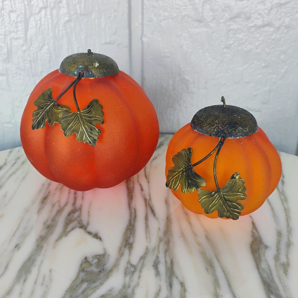 2 Frosted Glass Pumpkins